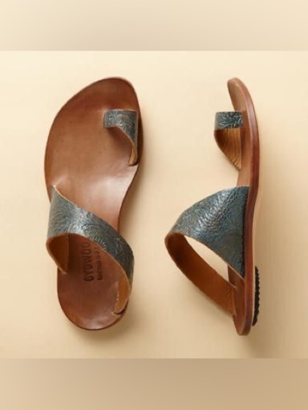 CYDWOQ Green / Brown Leather Slide Sandals  Slip-On size 39 or 8 to 8.5